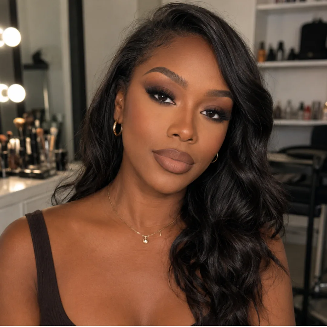 Matte glam social makeup at Doncella